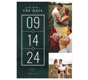 Emerald Watercolor Save the Date Card with 3 image spots