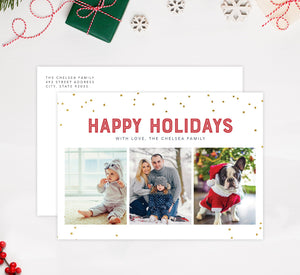 Glitter Dots Holiday Card Mockup; Holiday card with envelope and return address printed on it. 
