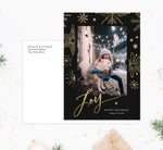 Load image into Gallery viewer, Gold Joy Holiday Card Mockup; Holiday card with envelope and return address printed on it. 
