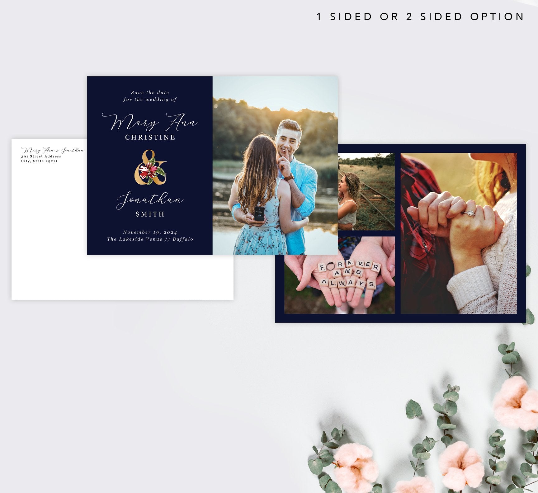 Graceful Navy Save the Date Card Mockup
