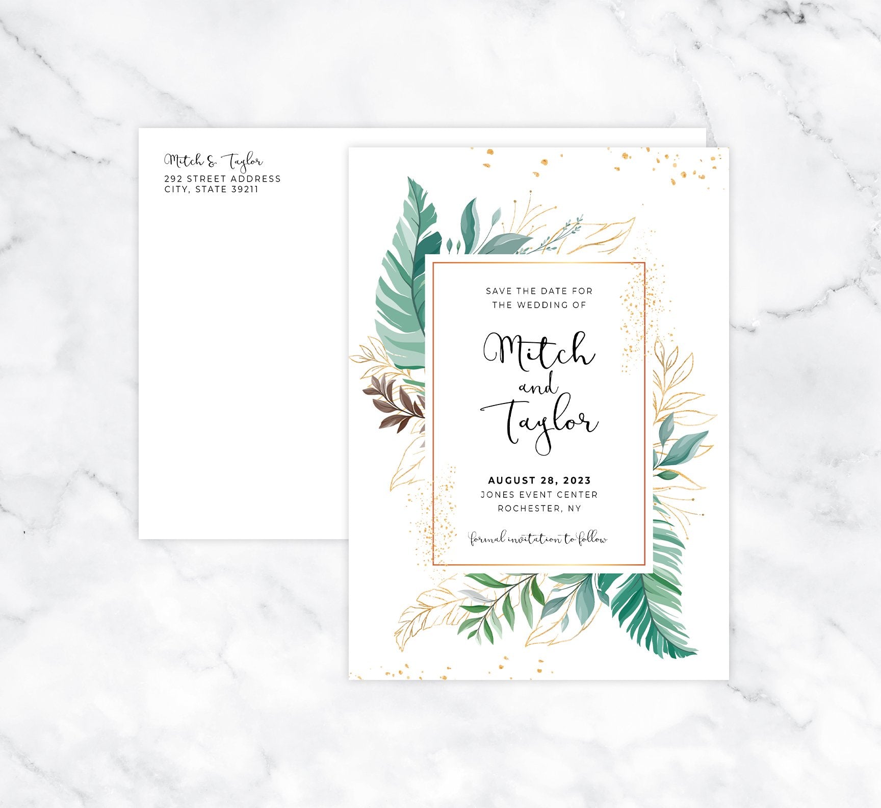 Greenery Frame Save the Date Card Mockup