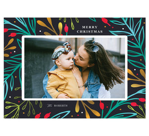 Greenery Pattern Holiday Card; 1 large image spot with colorful hand drawn pattern background.