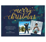 Load image into Gallery viewer, Oh Christmas Tree Holiday Card; Christmas tree background with &quot;Merry Christmas&quot; in faux foil and two image spots
