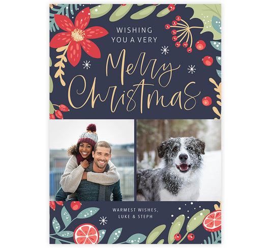 Colorful Christmas Greenery Holiday Card