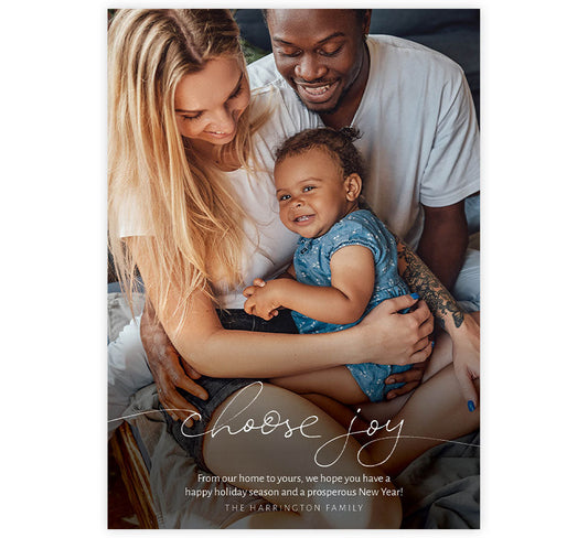 Choose Joy Holiday Card; One big background image spot with script "choose joy" at the bottom