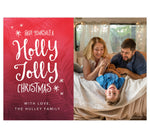 Load image into Gallery viewer, Holly Jolly Holiday Card; Red background with pink designs, hand written font to send Christmas wishes, and one large spot for your image.
