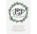 Load image into Gallery viewer, Joyous Wreath Holiday Card; White background with large watercolor wreath and joy to the world inside
