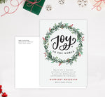 Load image into Gallery viewer, Joyous Wreath Holiday Card; Holiday card with envelope and return address printed on it. 
