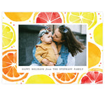 Load image into Gallery viewer, Lemony Sweet Holiday Card; Colorful watercolor lemon slices background with one image spot in the middle and small &quot;Happy Holidays&quot; under the image.
