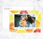 Load image into Gallery viewer, Lemony Sweet Holiday Card Mockup; Holiday card with envelope and return address printed on it. 
