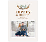 Load image into Gallery viewer, Merry Antlers Holiday Card; Cream background with watercolor antlers design at the top and one image spot.
