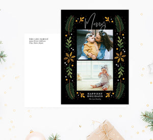 Merry Frame Holiday Card Mockup; Holiday card with envelope and return address printed on it. 