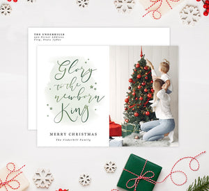 Newborn King Holiday Card Mockup; Holiday card with envelope and return address printed on it. 