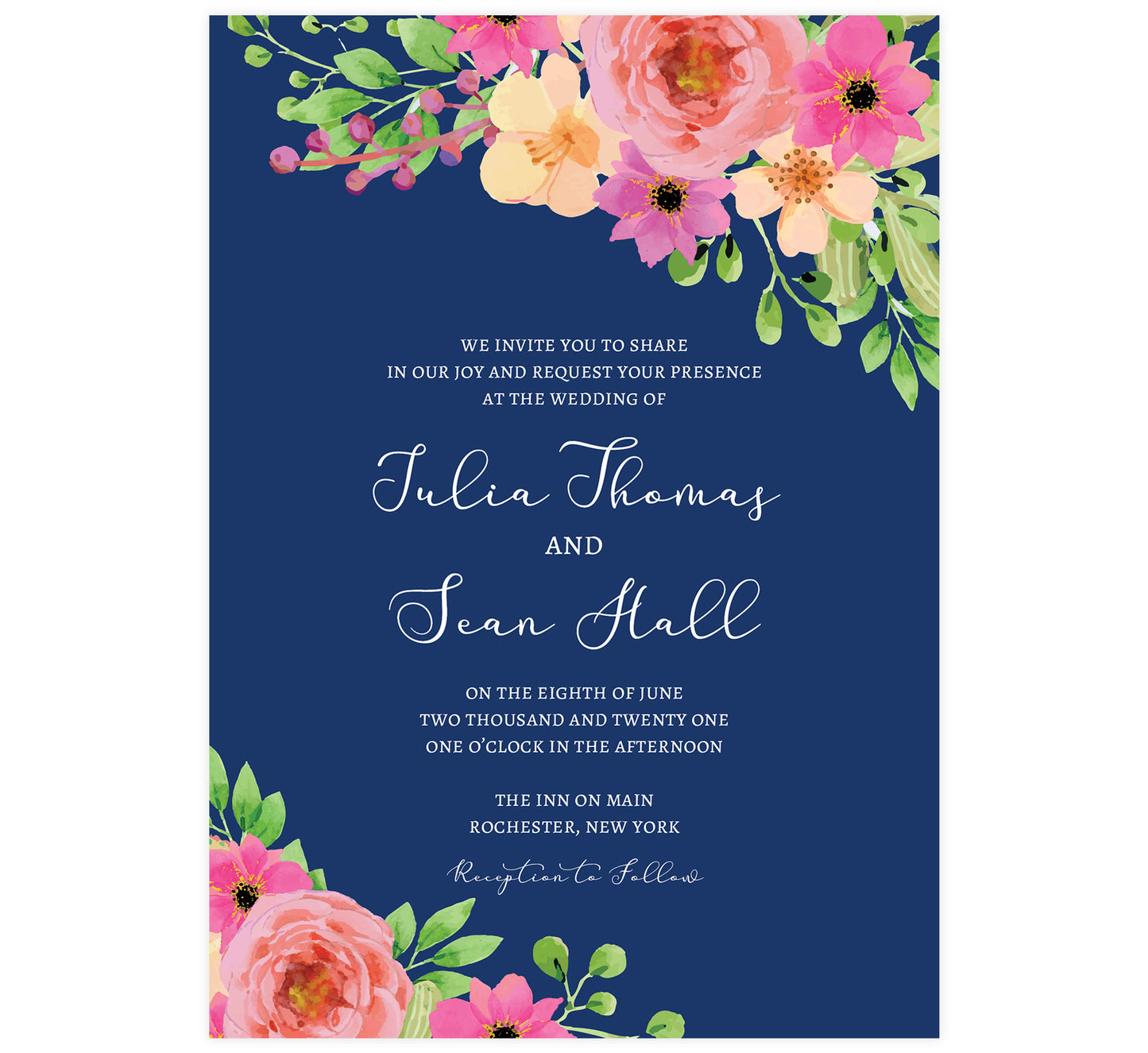 Navy Bouquet Invitation