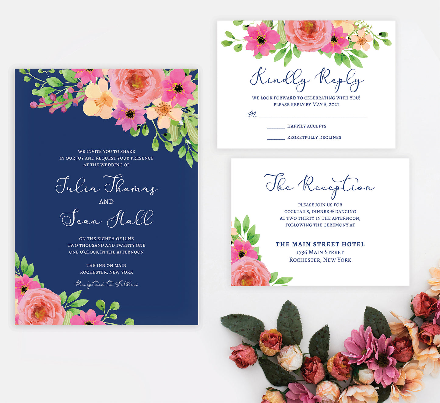 Navy Bouquet Invitation