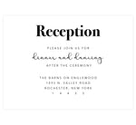 Load image into Gallery viewer, Rustic Elegance wedding reception card; white background with black text
