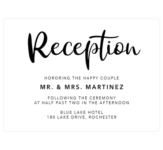 Bright Sunflower wedding reception card; white background with black text