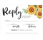 Load image into Gallery viewer, Bright Sunflower Wedding Response Card; white background with sunflowers in the top right corner and black text
