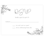 Load image into Gallery viewer, Hand Drawn Frame Wedding Response Card; White background with black hand drawn greenery in the corners
