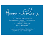 Load image into Gallery viewer, Dramatic Blue Wedding Accommodations/Details Card; Royal blue background with white text
