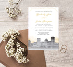 Load image into Gallery viewer, Elegant Skyline wedding invitation mockup
