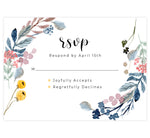 Load image into Gallery viewer, Yellow and Florals wedding response card; white background with black text and floral on either side
