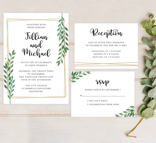 Gold Frame with Greenery Wedding Set Mockup