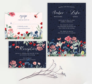 Watercolor Wildflower wedding invitation and set