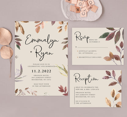 Golden Leaves wedding set mockup