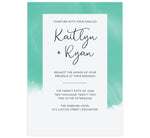Load image into Gallery viewer, Tropic Teal wedding invitation; Thick teal frame around the invite that fades to white at the bottom with black text
