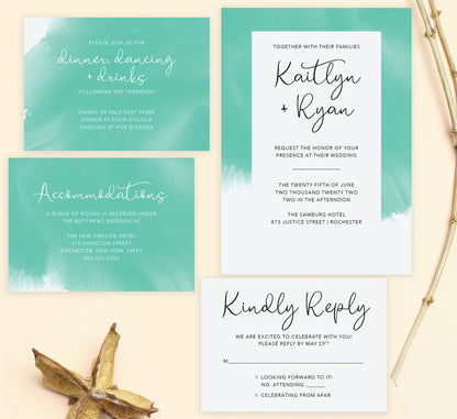 Tropic Teal wedding invitation and set