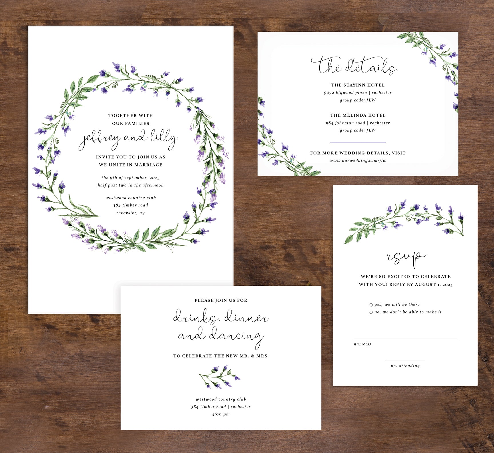 Lavender Wreath wedding set mockup