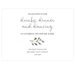 Load image into Gallery viewer, Lavender Wreath wedding reception card; white background with black text and lavender at the bottom
