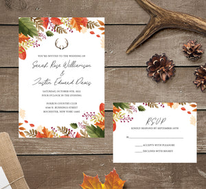 Rustic Fall wedding invitation and set