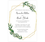 Load image into Gallery viewer, Watercolor Greenery Wedding Invitation; white background with gold frame and watercolor leaves
