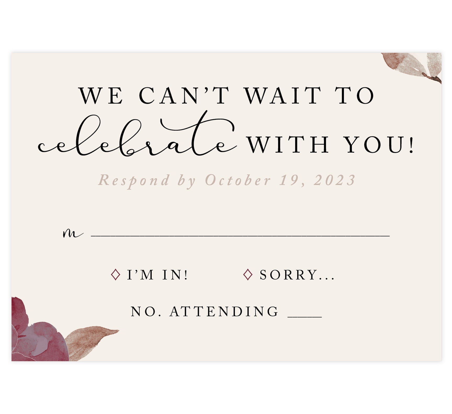 Floral Love Wedding RSVP Card, cream background with black text