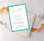 Load image into Gallery viewer, Teal and gold marble wedding invitation and set
