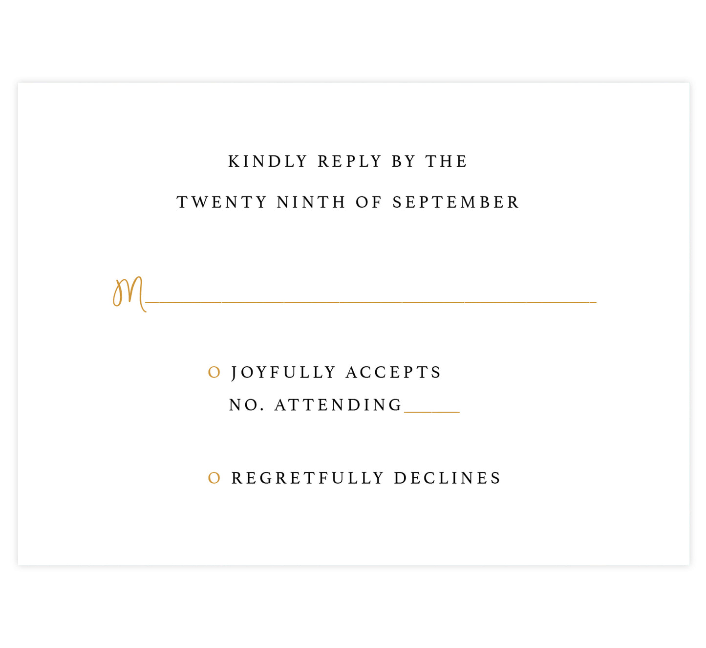 Teal and gold marble wedding response card; white background with black and gold text