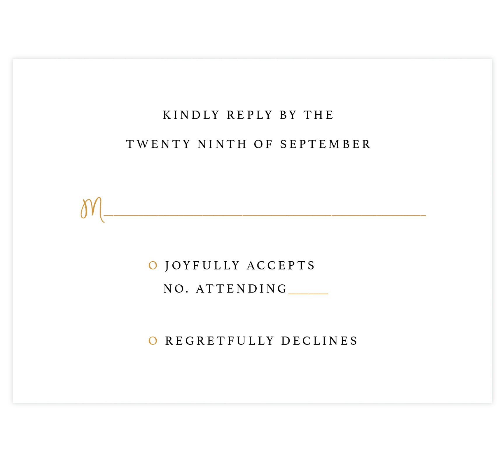 Teal and gold marble wedding response card; white background with black and gold text