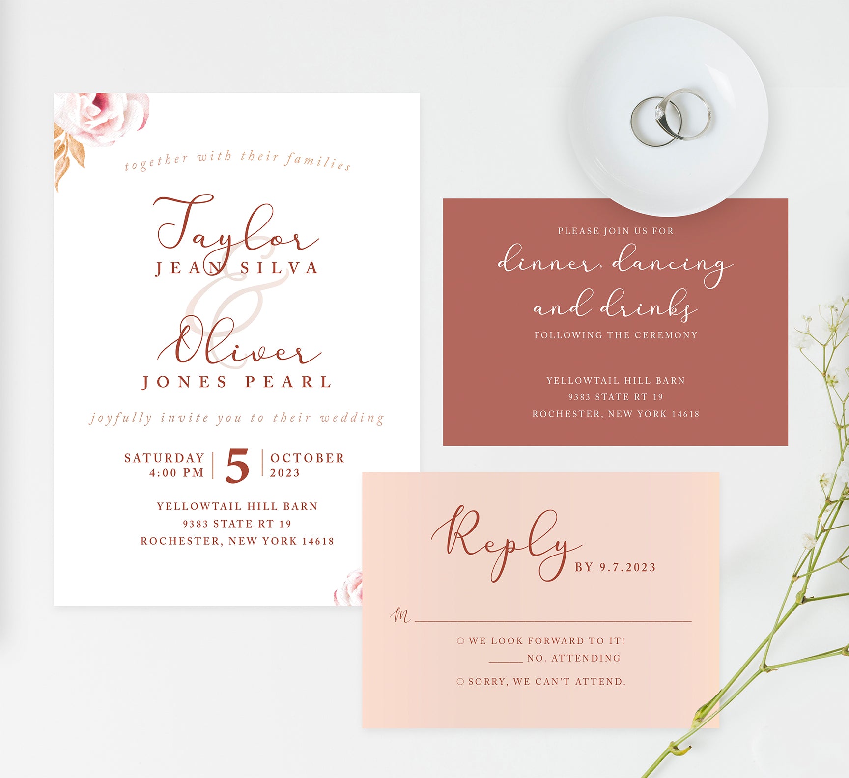 Romantic Pinks wedding invitation and set