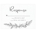 Load image into Gallery viewer, Hand Drawn Ceremony wedding response card; white textured background with hand drawn leaves at the bottom and black text
