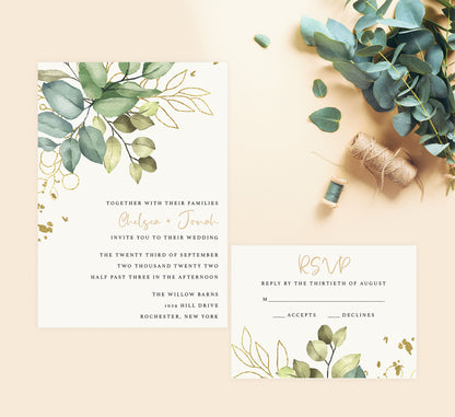 Greenery with Gold wedding set mockup