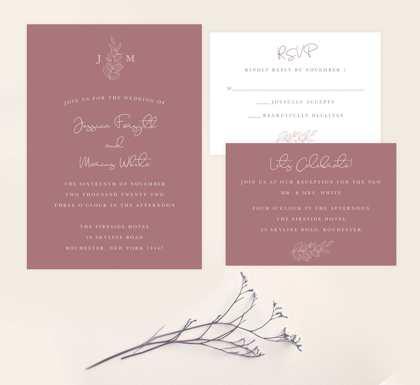 Simple Romantic wedding invitation and set