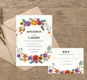 Colorful Floral Frame wedding invitation and set mockup