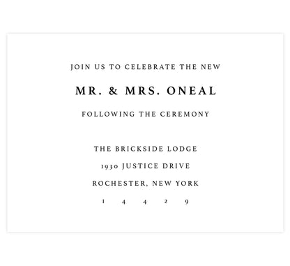 Floral Vows wedding reception card; white background with black text