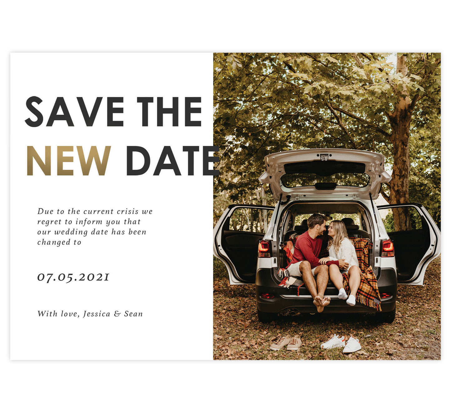 New Date Postponed Card