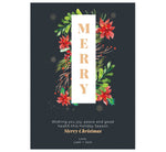 Load image into Gallery viewer, Watercolor Christmas Holiday Card; Dark background with watercolor greenery around the word Merry.
