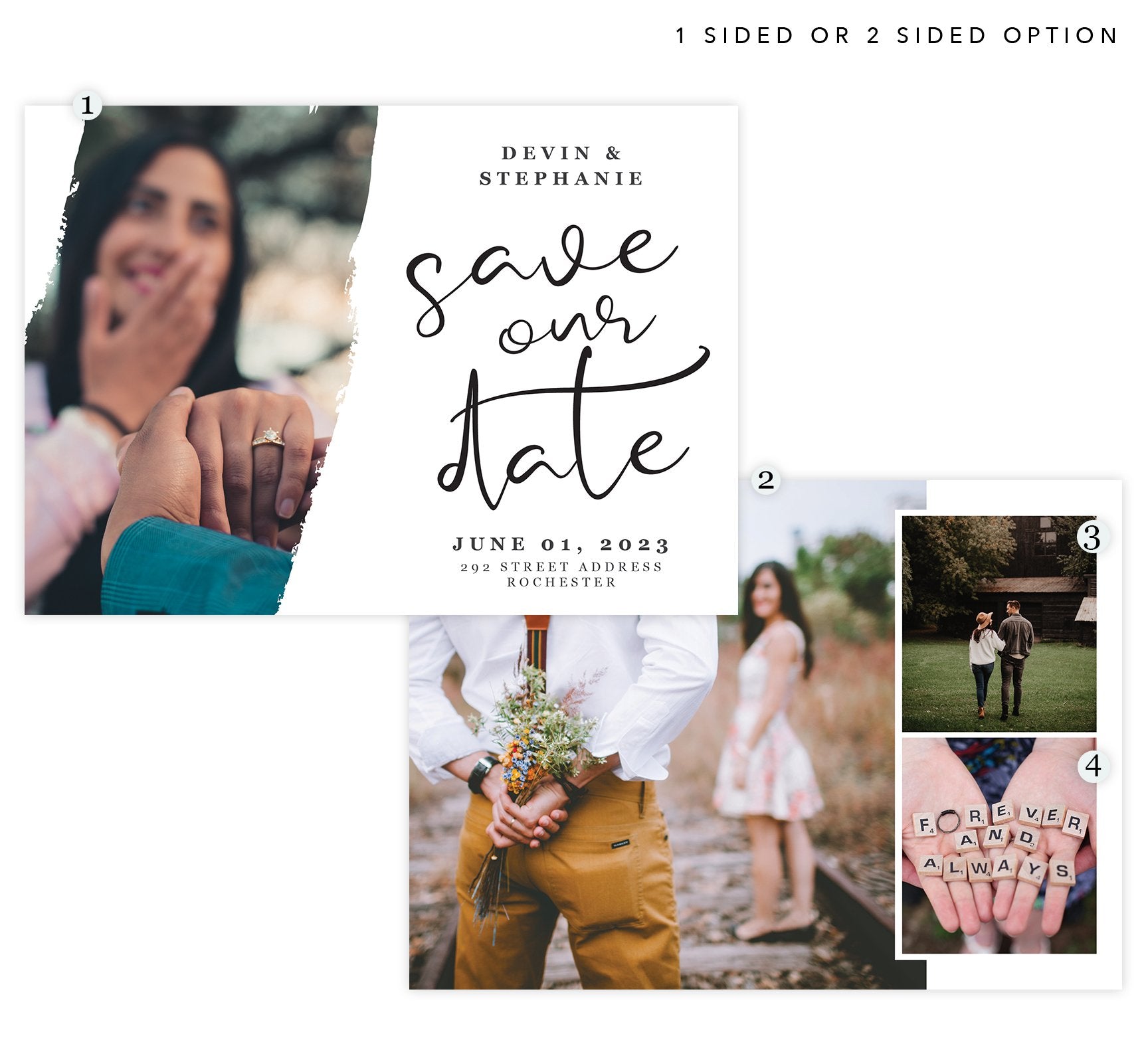 Wedding White Save the Date Card with 3 image spots