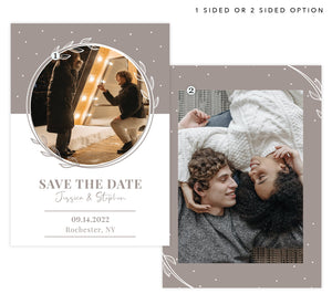 White and Bello Save the Date Card with 1 or 2 image spots